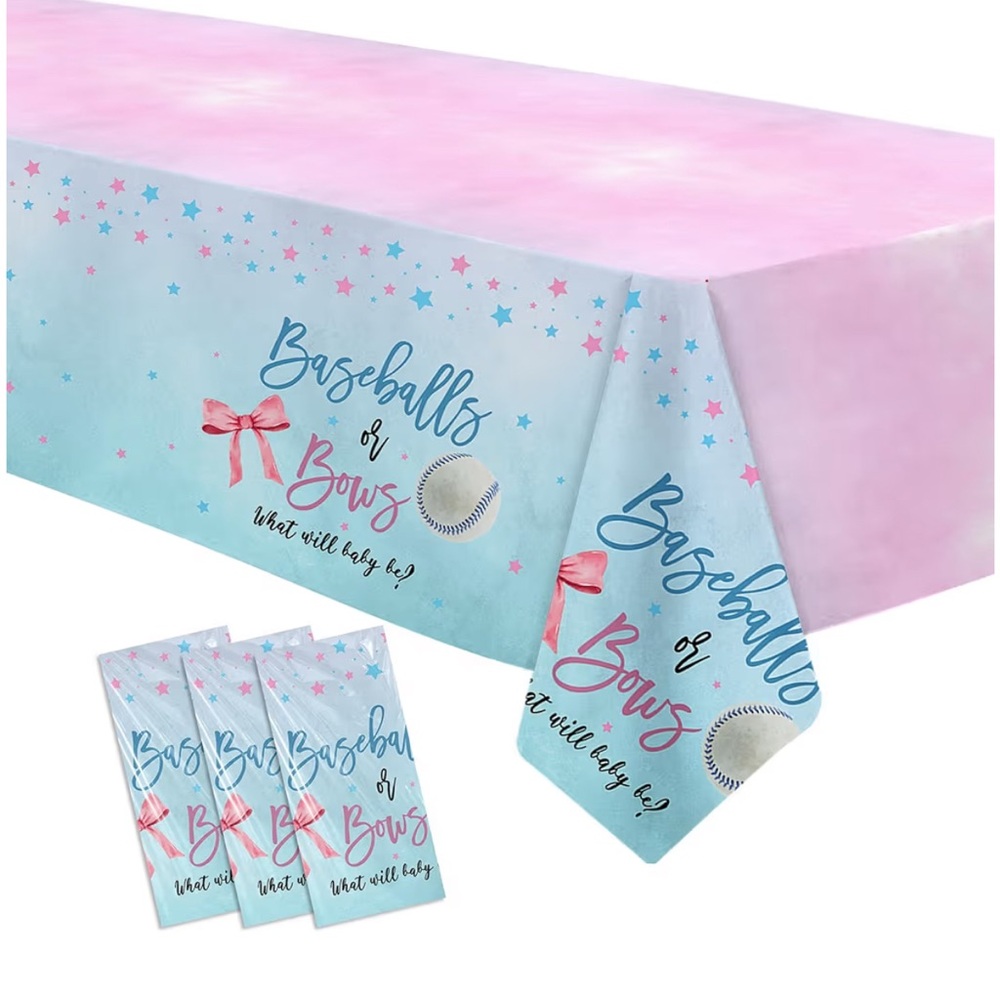 Baseballs and Bows Party Tablecloth - Pink and Blue